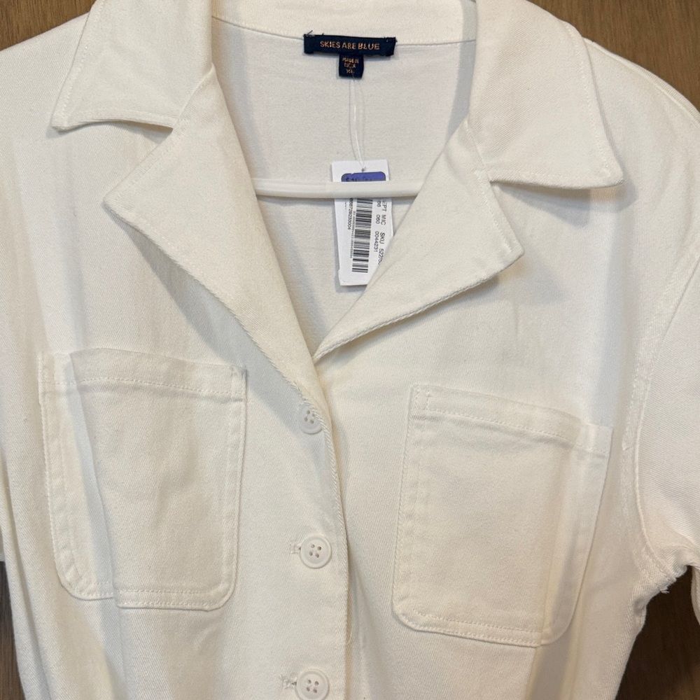 Skies Are Blue White Denim Romper with Belt Short Sleeve XL - Picture 3 of 7